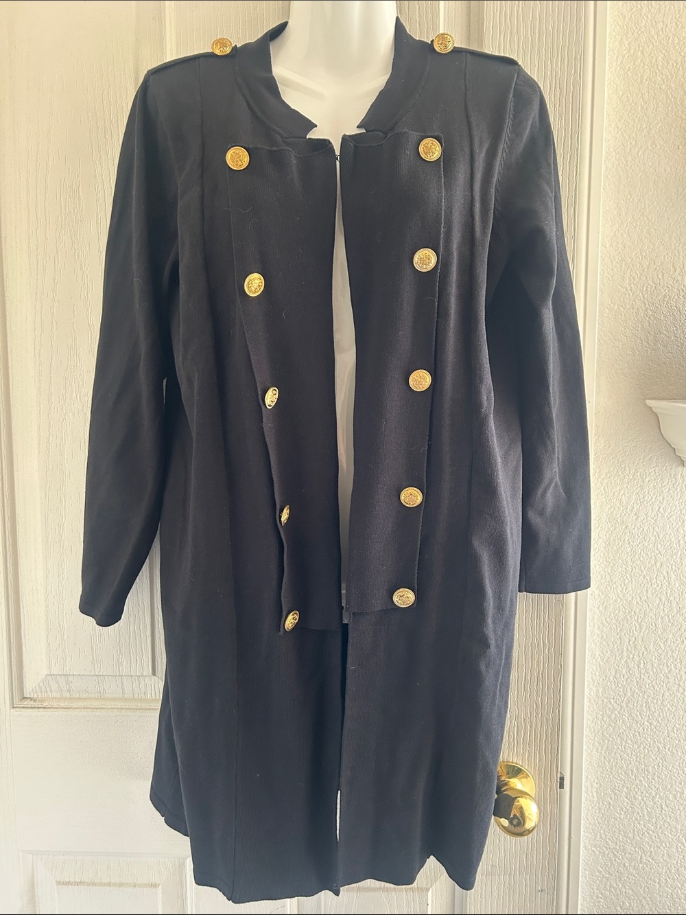 Antthony Black Military-Inspired Long Blazer with Gold Buttons